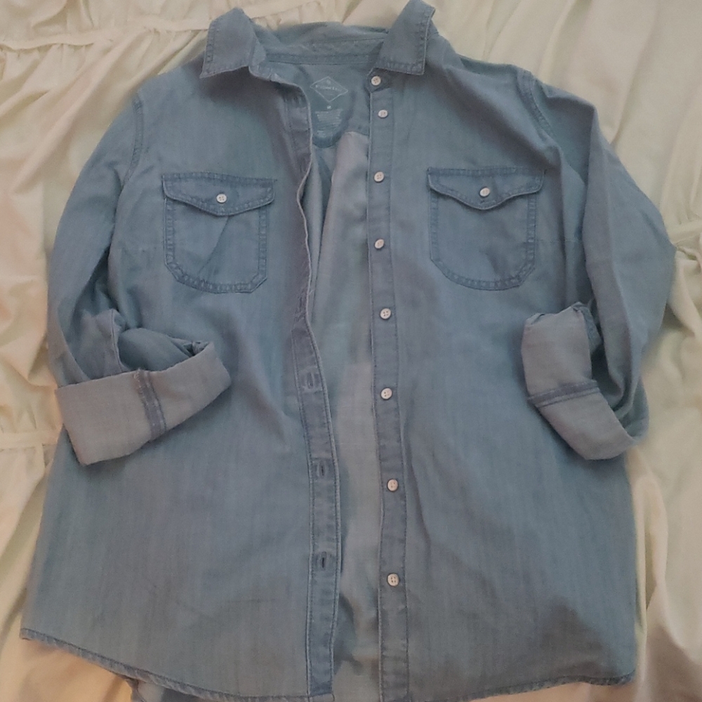 Denim button up collard blouse